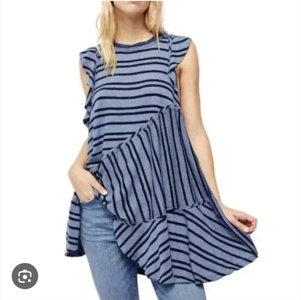 Free People Womens Linen Blend Tunic Stripped Sweater Tunic Top Dress Sz L Boho